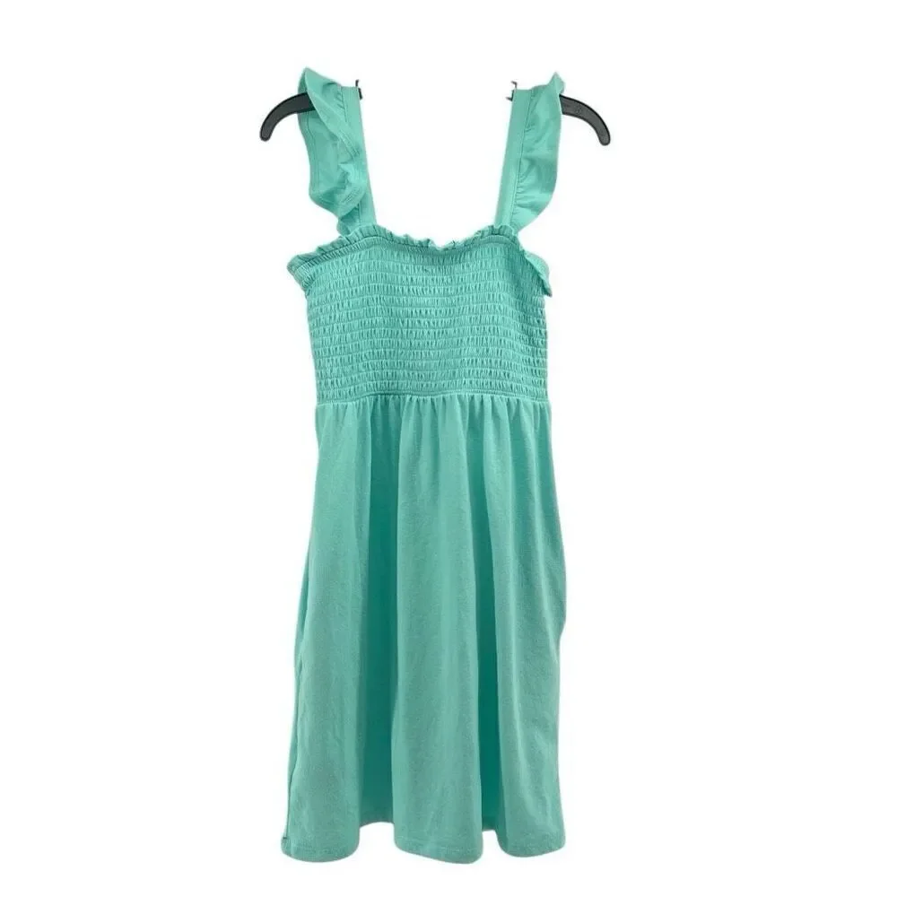 Wonder Nation Girls Aqua Reef Green Smocked Bodice Dress Size 6-6X Cotton Blend